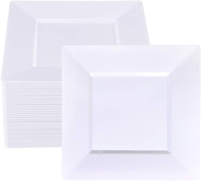 bUCLA 60Pieces White Plastic Plates – 7inch White Square Plates- Premium Disposable for Party & Wedding