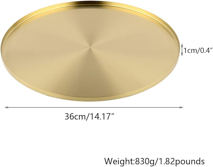 I-LAN Light Gold Metal Decorative Vanity Tray,Bathroom Round Mirror Finish Golden Serving Tray Platter,Brass Circle Table Tray Accent Dresser Perfume Bottle Storage Tray for Display,14"X0.4"