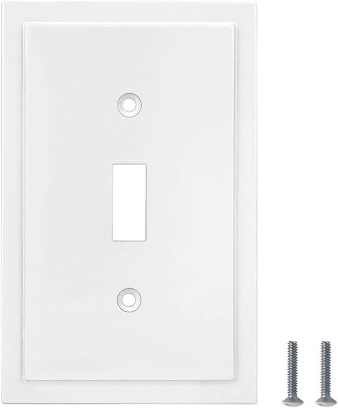 Henne Bery Modern Edge Decorative Wall Plate Switch Plate Outlet Cover, Durable Solid Zinc Alloy (Single Toggle 3PK, White)