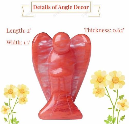 YATOJUZI 2" Cherry Quartz Angel Decor Crystals Polished Natural Stone Sculpture Statue Home Room Office Desk Decoration Guardian Hand Carved Cute Figurines Energy Reiki Gifts for Women Men