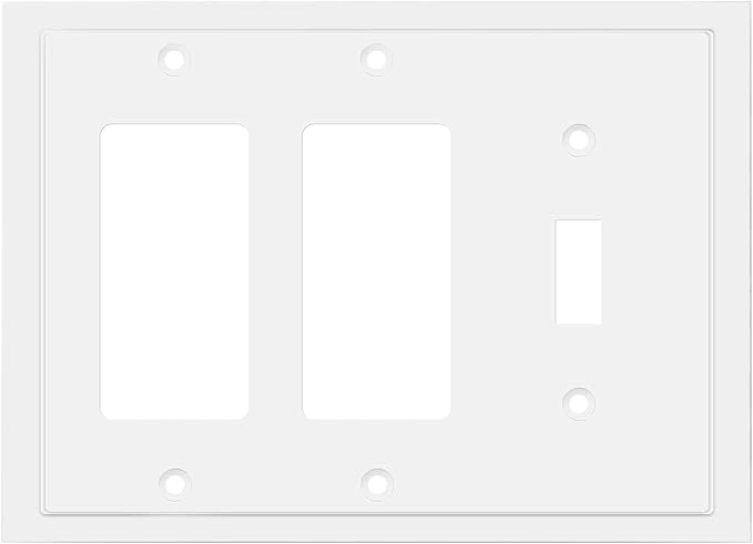 Henne Bery Modern Edge Decorative Wall Plate Switch Plate Outlet Cover, Durable Solid Zinc Alloy (Single Toggle/Double Decorator, White)
