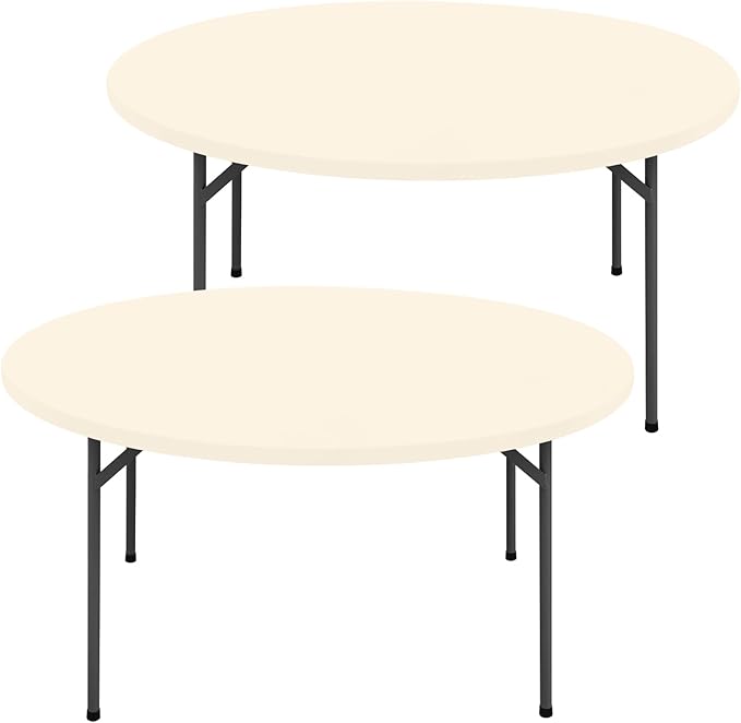 Round Spandex Tablecloth 2 Pack, Elastic Fitted Waterproof Tablecloths for 45"-56" Tables, Stretch Washable Picnic Table Cover for Camping, Dining, Indoor and Outdoor, Beige