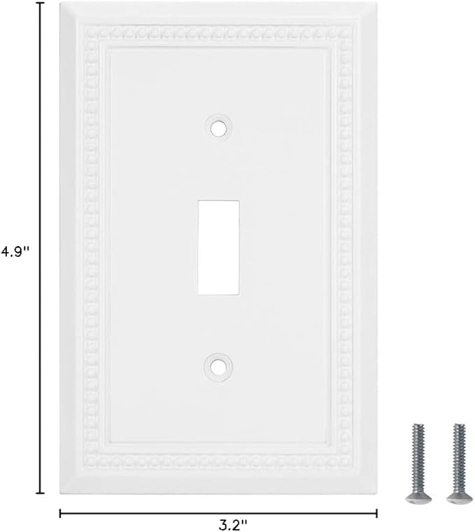 Henne Bery Sunken Pearls Heavy Duty Decorative Wall Plate Switch Plate Outlet Cover (Single Toggle, 2 Pack, White)