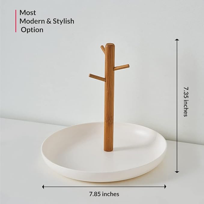 Shinpuru Key Tray & Key Bowl, Jewelry Tray with Wood 3-Tier Hanging Organizer - Multi-Functional Entryway Tray, Perfect for Key Bowl, Ring Holder, Jewelry Dish Organize (White Round)