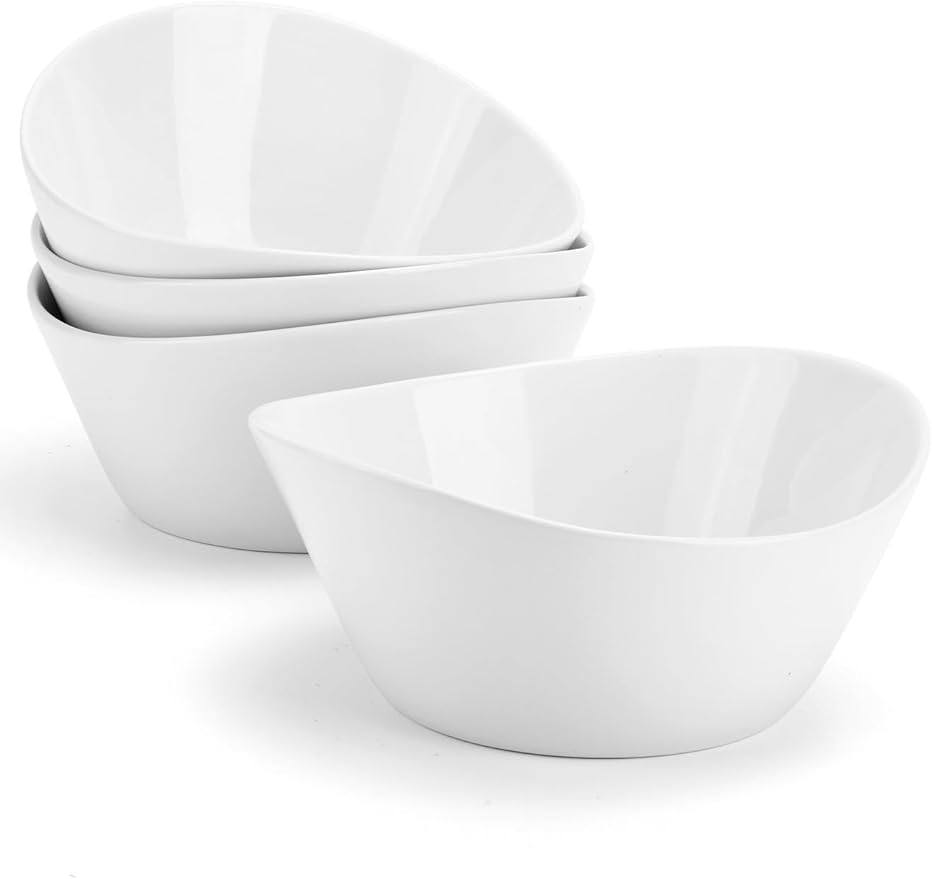 Yedio 48 oz Porcelain Salad Bowls Set of 4 – Large Serving Bowls for Pasta, Soup, Oatmeal, Snacks – Microwave & Dishwasher Safe, White Kitchen Bowl Set