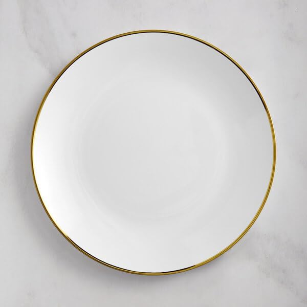 Coupe Dynasty White Plastic Dinner Plates with Gold Band, 10 Inch Round, 120 Count, Disposable, BPA Free, for Events and Weddings