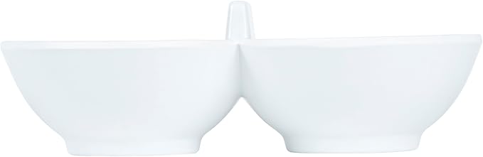 Restaurantware Voga 8.5 Ounce Divided Serving Dishes 10 Round Condiment Serving Dishes - 2 Compartments Serve Appetizers Snacks Dips Or Dressings White Melamine 2 Compartment Dishes