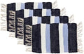 Perilla Home Placemat Set of 4 - Cotton Linen Blend Square Placemats - Farmhouse Rustic Woven Bohemian Machine Washable Table Mats with Tassels for Dining Table Decor (Dark Blue Sky Blue & White)
