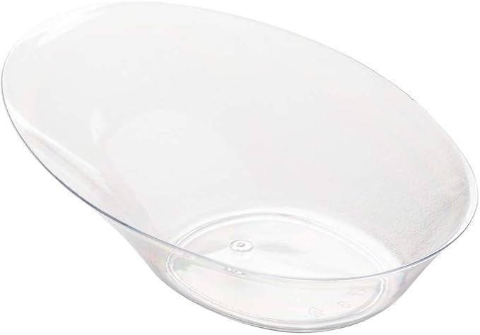 Restaurantware 4 x 2.9 x 1.3 Inch Mini Tasting Dishes 50 Disposable Mini Dessert Dishes - Oval Ellipse Design Clear Plastic Appetizer Dishes Serve Samples or Snacks For Parties or Weddings