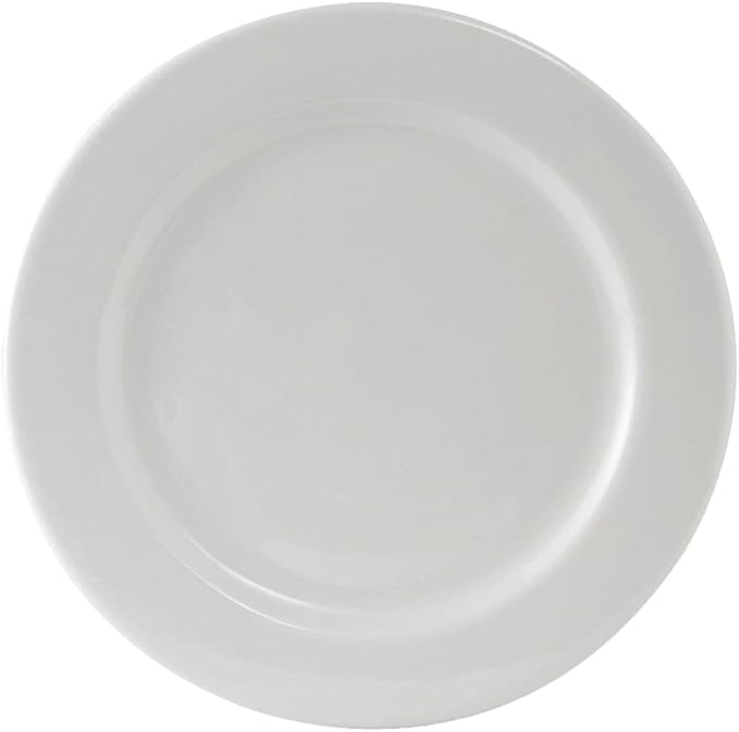 Tuxton China ALA-104 Plate, 10-1/2" Diameter, Round, Wide Rim, Rolled Edge, Microwave and Dishwasher Safe, Oven Proof, Fully Vitrified, Alaska, Porcelain White, Pack of 12