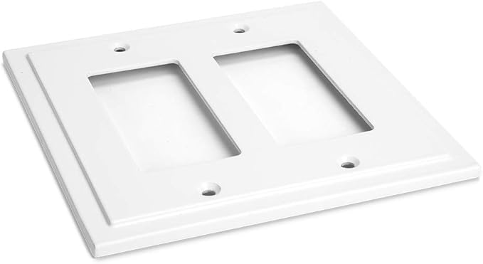 Henne Bery Modern Edge Decorative Wall Plate Switch Plate Outlet Cover, Durable Solid Zinc Alloy (Double Decorator, White)