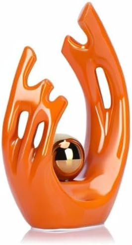9.5" H Orange Gold Aesthetic Room Decor Accent, TV Stand Funky Table Centerpiece, Abstract Art Ceramic Statue and Sculpture, Orange Decor for Living Room, Bookshelf Decorative Objects, Shelf Decor