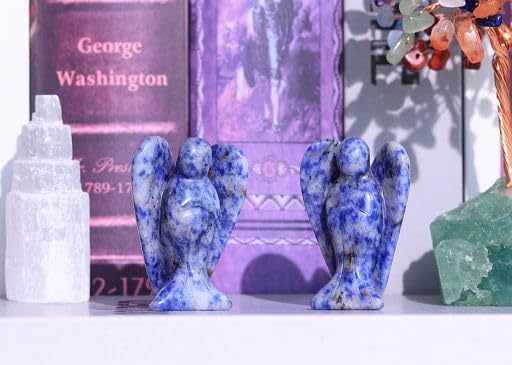 YATOJUZI 2" Blue Sodalite Angel Decors Natural Healing Crystals Polished Carved Gemstones Stones Hand Guardian Cute Sculpture Statue Reiki Energy Figurines Home Room Office Desk Decor Gifts for Women