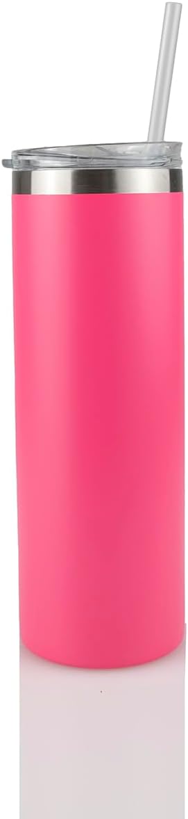 Hogg 20 oz Skinny Case (24 Units) - Pink, Powder Coated Tumblers for Laser Engraving, Engravable Tumblers Bulk, Stainless Steel Cups Bulk, Insulated Cups with Lids and Straws