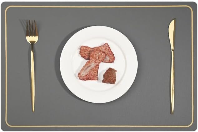PU Leather Placemats Set of 4 - Waterproof Heat Resistant Dining Table Mats - Minimalist Non-Slip Coasters for Plates & Bowls 18x12 Inches (Gray)
