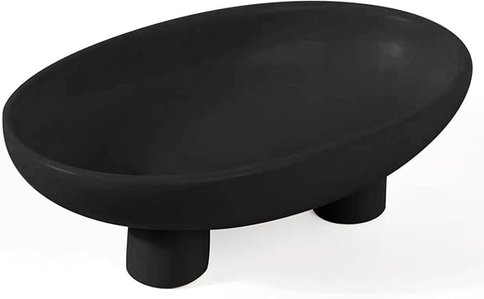 Fruit Bowl Three-Legs Ceramic Fruit Bowl for Kitchen Counter, 10 Inch Fruit Basket Decorative Candy Bowl for Table Décor, Oval Large Bowls Key Bowl Home Table Décor (Black 12 Inch)