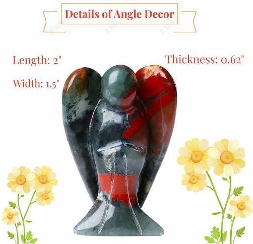 YATOJUZI 2" African Bloodstone Angel Decor Crystals Polished Natural Stone Sculpture Statue Home Room Office Desk Decoration Guardian Hand Carved Cute Figurines Energy Reiki Gifts for Women Men