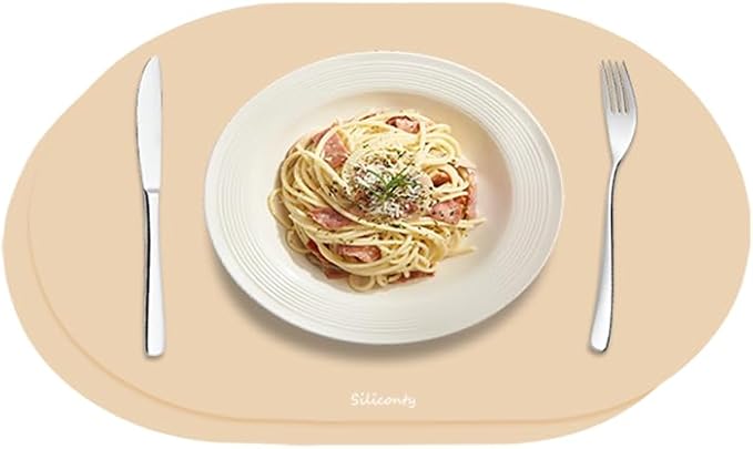 Silicone Placemats, Oval Placemats Set of 4. Heat-Resistant and Easy to Clean Siliconty Mats, Non-Slip Silicone Placemats for Table Protection. (2, Bright Yellow)