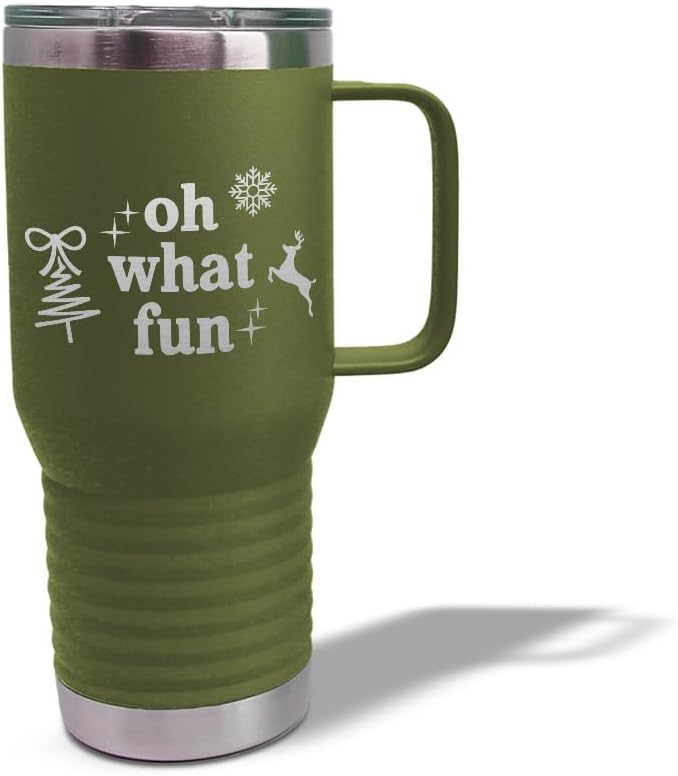 Speedy Pros Tumbler Cups with Straw Oh What Fun Christmas Xmas Coffee Tumbler with Lid Personalized Insulated Travel Mugs Engraved Stainless-Steel 20 Oz Forest Green Design Only
