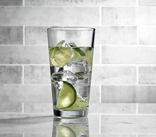 Drinking Glasses Set. Highball Glass Cups 17 oz by Home Essentials Water Colins Cooler Beverage Glassware. For the Bar, Beer, Juice, Iced Tea, and Cocktails. Dishwasher Safe. (Set of 4)