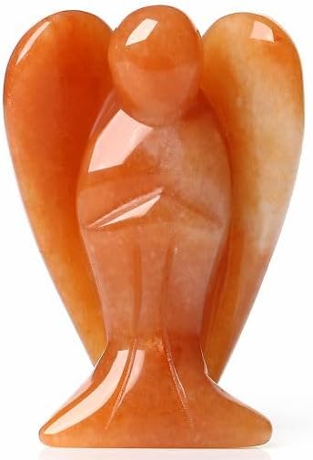 YATOJUZI 2" Red Aventurine Angel Decors Natural Healing Crystals Polished Carved Gemstones Stones Hand Guardian Cute Sculpture Statue Reiki Energy Figurines Home Room Office Desk Decor Gifts for Women