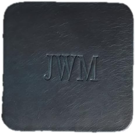 Ox & Pine Personalized Leather Coaster - Sold Individually or in Sets of 4 - Customize Inscription - 100% Full-Grain Leather – 4" Round or 4" Square (Square, Deep Ocean, 1 Individual Coaster)
