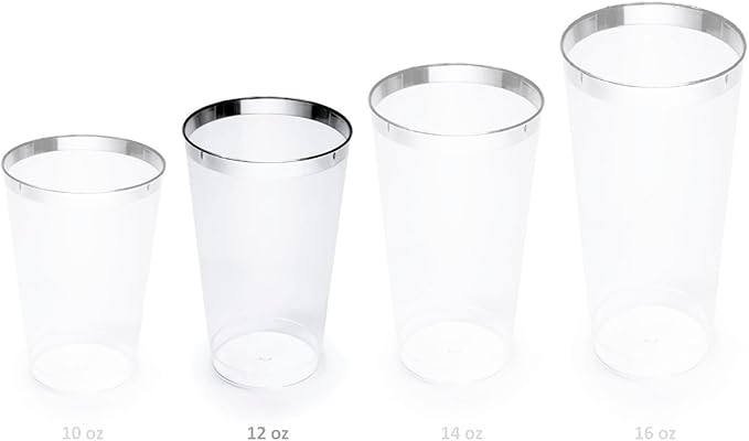 " OCCASIONS " 200pcs set (25 Guests)-Extra Heavyweight Vintage Wedding Disposable/Reusable Plastic Plates -25x 11'' + 25x 8.25''+Silverware+Cups+Napkins (Chateau Collection in Light Gray)