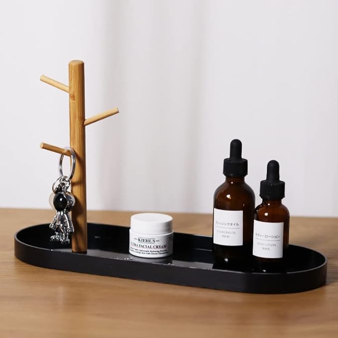 Shinpuru Key Tray & Key Bowl, Jewelry Tray with Wood 3-Tier Hanging Organizer - Multi-Functional Entryway Tray, Perfect for Key Bowl, Ring Holder, Jewelry Dish Organize (Black Oval)