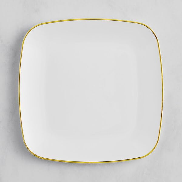 Coupe Dynasty White Square Plastic Plates with Gold Band, 6 Inch, BPA Free, Disposable, for Events and Weddings, 10 Count