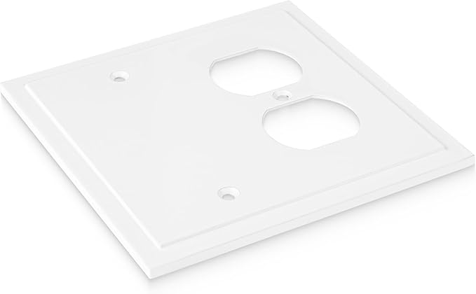 Henne Bery Modern Edge Decorative Wall Plate Switch Plate Outlet Cover, Durable Solid Zinc Alloy (Blank/Duplex, White)