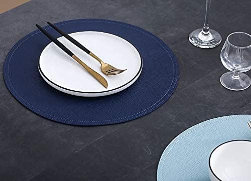 Set of 8 Faux Leather Round Placemats and Coasters, Coffee Mats Kitchen Table Mats, Waterproof, Easy to Clean for Kitchen Dining Round Table