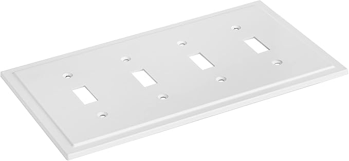 Henne Bery Modern Edge Decorative Wall Plate Switch Plate Outlet Cover, Durable Solid Zinc Alloy (Quad Toggle, White)