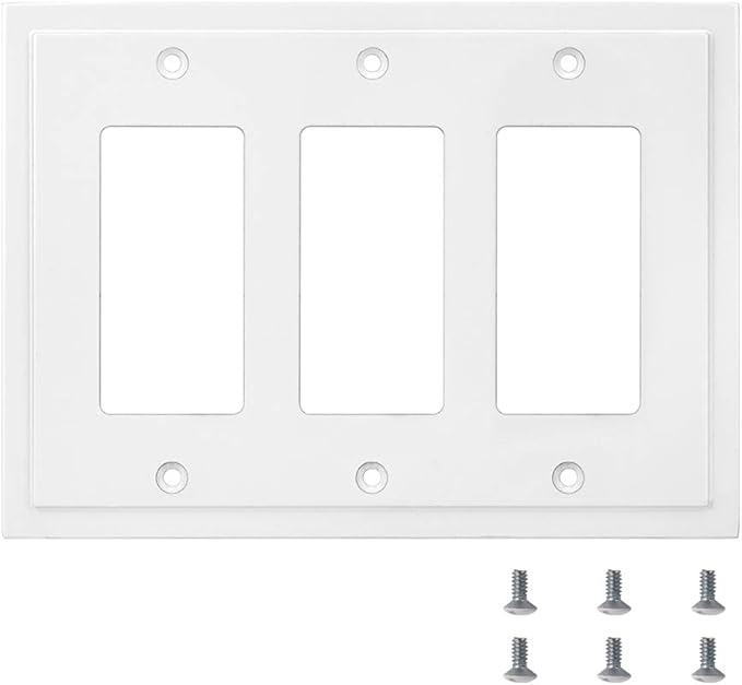 Henne Bery Modern Edge Decorative Wall Plate Switch Plate Outlet Cover, Durable Solid Zinc Alloy (Triple Decorator, White)