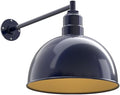 Steel Lighting Co. Hollywood Bowl Light | Outdoor Wall Mounted | 15 inch Bowl Dome | 20" Straight Arm | Barn Light Made in America | Navy Blue Exterior/Brass Interior