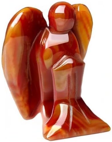 YATOJUZI 2" Red Carnelian Angel Decors Natural Healing Crystals Polished Carved Gemstones Stones Hand Guardian Cute Sculpture Statue Reiki Energy Figurines Home Room Office Desk Decor Gifts for Women
