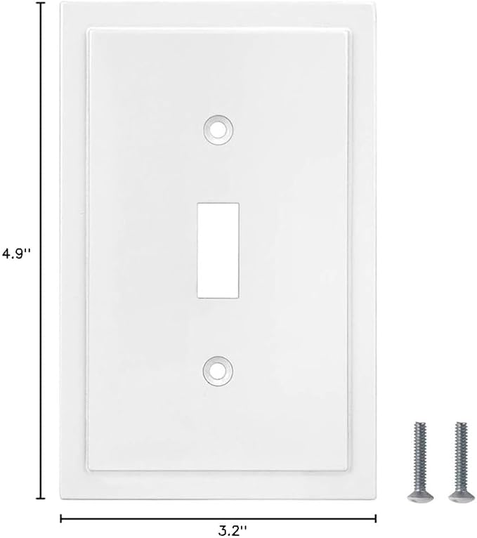 Henne Bery Modern Edge Decorative Wall Plate Switch Plate Outlet Cover, Durable Solid Zinc Alloy (Single Toggle 2PK, White)