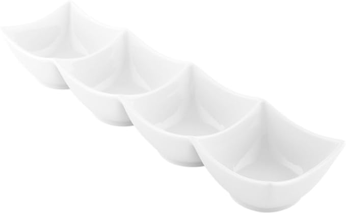 Restaurantware 24 Ounce Porcelain Condiment Tray 1 Square Compartment Snack Dish - Serve Hors D'oeuvres Dips or Condiments For Parties or Buffets White Porcelain 4 Piece Appetizer Server