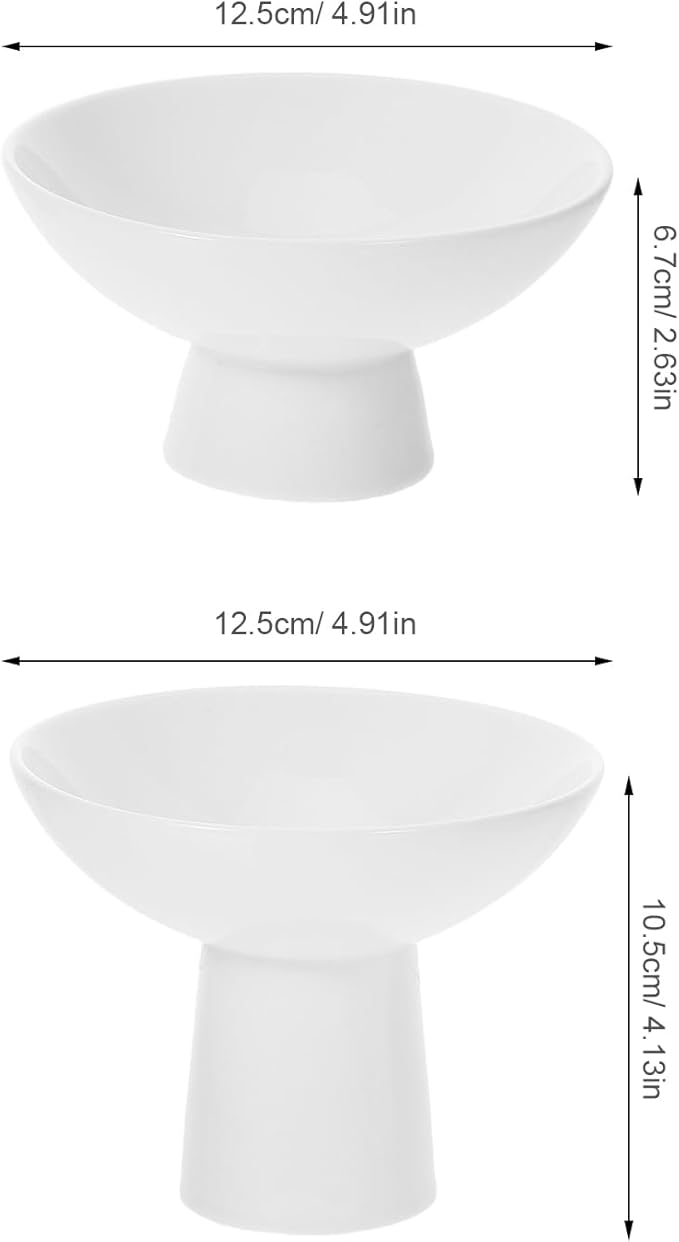 2Pcs Small White Pedestal Bowls Ceramic Footed Fruit Bowl 4.9 x 4.13Inch 2 Sizes