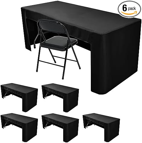 Nasitos 6 Pack Fitted Tablecloths for 6 Foot Tables Black Trade Show Table Covers-Open Back Washable Vendor Table Cloth for Craft Show, Events