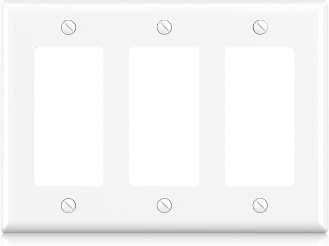 ELEGRP 3-Gang Decorative Wall Plates, Standard Size 4.53" H x 6.39" L Unbreakable Thermoplastic Faceplate Cover for Decorator Receptacle Outlet Switch, UL Listed (1 Pack, Glossy White)