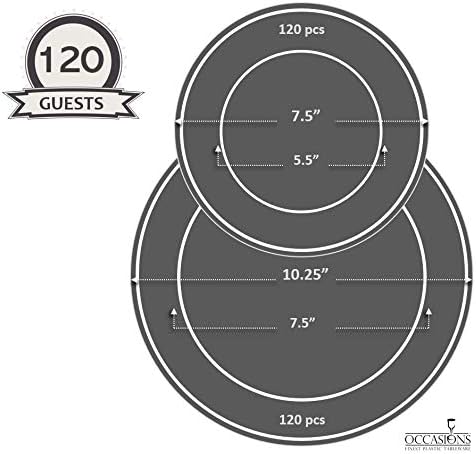 " OCCASIONS " 240 Plates Pack,(120 Guests) Vintage Wedding Party Disposable Plastic Plates Set -120 x 10.25'' Dinner + 120 x 7.5'' Salad / Dessert Plate (Portofino Ivory)