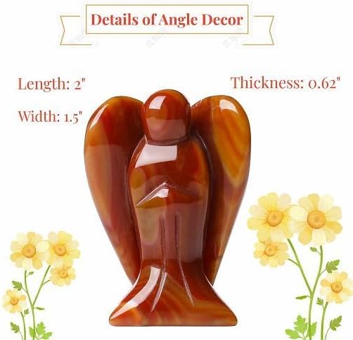YATOJUZI 2" Red Carnelian Angel Decors Natural Healing Crystals Polished Carved Gemstones Stones Hand Guardian Cute Sculpture Statue Reiki Energy Figurines Home Room Office Desk Decor Gifts for Women