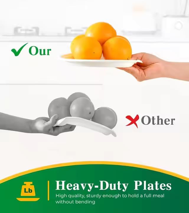 9-Inch Compostable Paper Plates – Heavy-Duty Disposable Bagasse (Sugarcane Fiber) Plates, Eco-Friendly Biodegradable Dinnerware, Microwave-Safe & Leak-Proof (150-Pack)