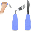 Adaptive Utensils Angled Knife and Fork for Hand Tremors Parkinsons,Weighted Utensils with Non-Slip Easy Grip Handles for Independent Eating (1pcs Straight Knife+1pcs Fork,Purple,Left Hand)