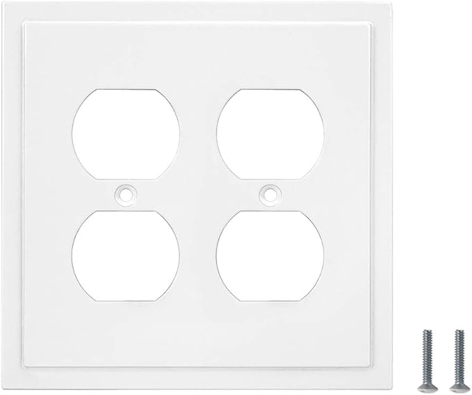 Henne Bery Modern Edge Decorative Wall Plate Switch Plate Outlet Cover, Durable Solid Zinc Alloy (Double Duplex, White)