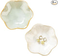 2PCS Lotus Leaf Shape Ring Holder Dish, Small Key Bowl, Ceramic Trinket Tray Jewelry Dish Organizing Necklace Earrings for Mom Friend Sister, All Jewelries Are NOT Included.White+Light Green.