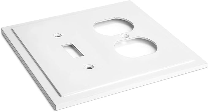 Henne Bery Modern Edge Decorative Wall Plate Switch Plate Outlet Cover, Durable Solid Zinc Alloy (Toggle/Duplex, White)