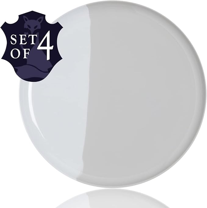 Thomas Fuchs Creative 1/2 & 1/2 Melamine Side Plates Set of 4, Chip and Break-Resistant, Durable Salad Plates, Kid-Friendly Dessert Plates for Indoor and Outdoor, Dishwasher Safe, Silver/Gray