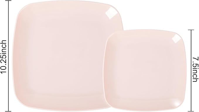 PULOTE 60PCS Pink Square Plastic Plates Disposable - Premium Quality Pink Set Include 30 Dinner / 30 Dessert Plates for Party, Wedding & Valentines Day