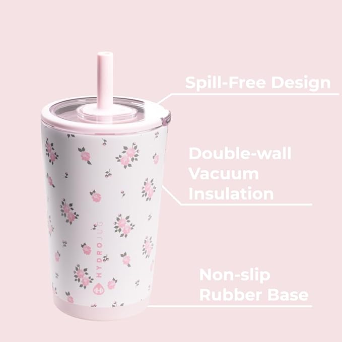 HydroJug Everyday Tumbler 14 oz – Ceramic-Lined Insulated Tumbler with Straw and Soft-Touch Lid, Cup Holder Friendly, Double-Wall Vacuum Insulation, Reusable Travel Cup – Wildrose